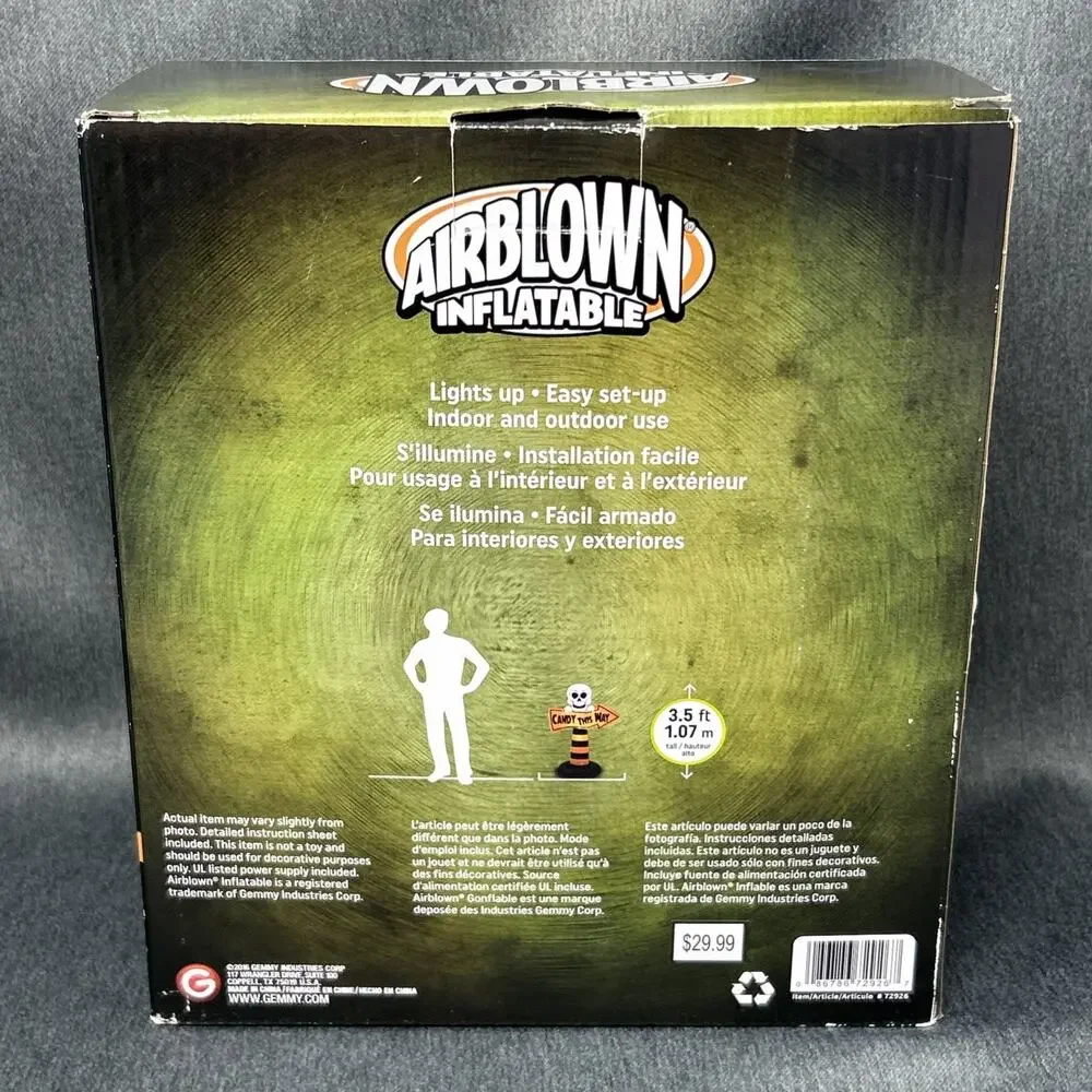 Gemmy Halloween Lighted Skeleton Candy This Way Double Sided Inflatable 3.5 Feet
